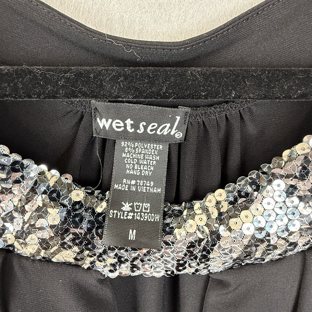 VTG Wet Seal Black Sequin Neck Halter Top/Dress Banded Sz M Sleeveless 90's Y2K - Picture 5 of 9